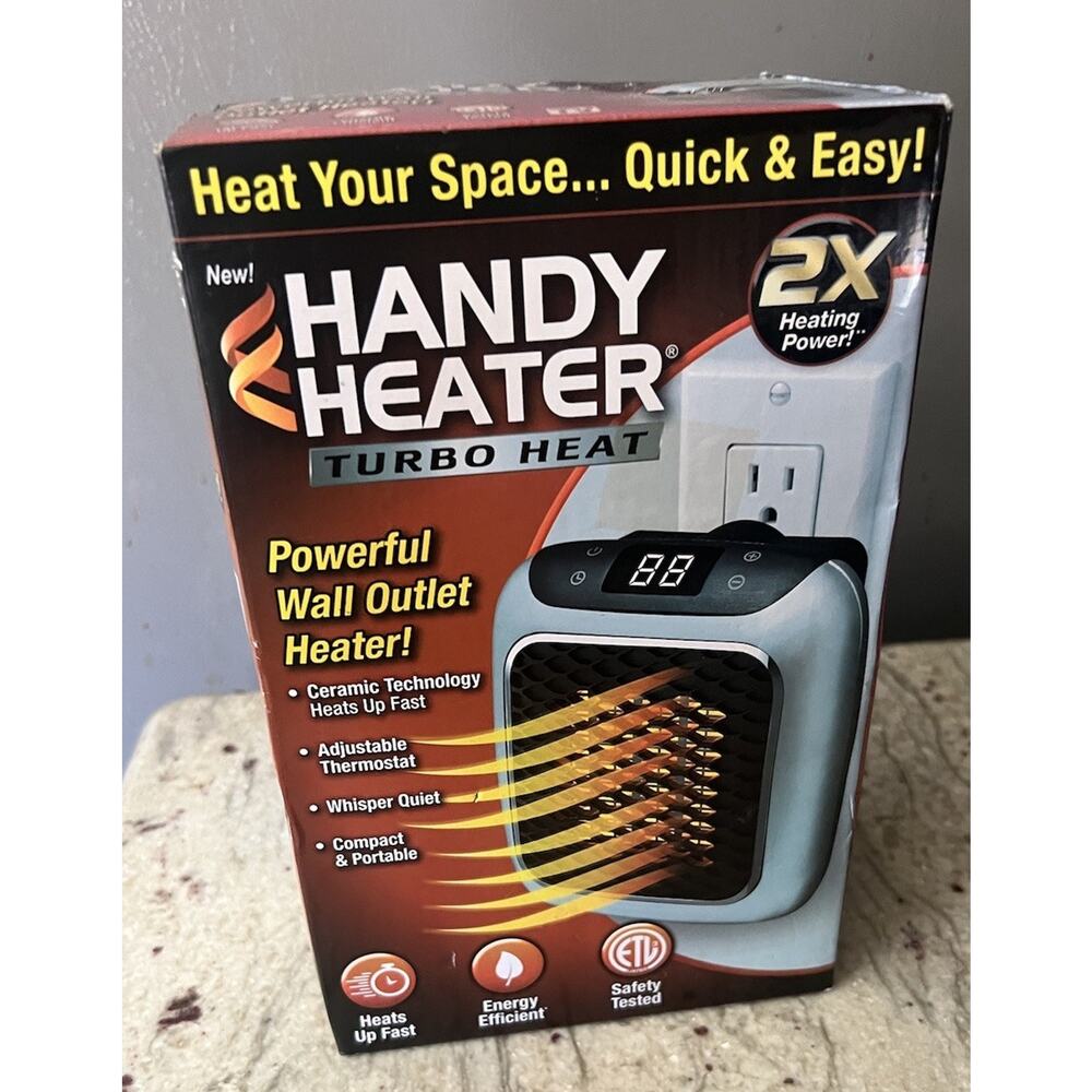 Handy Heater Turbo Heat Plug In Wall Outlet Space Heater 800W Digital Thermostat